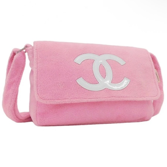 Chanel Precision PINK Terrycloth VIP Adjustable crossbody bag White CC logo - Picture 1 of 9